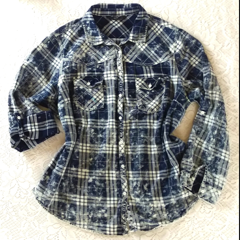 Ashley Stewart blue plaid shirt